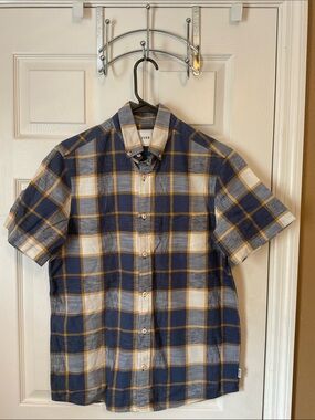 Rowm Men’s Regular Fit Plaid Short Sleeves Button Down Shirt Size S Office Wear